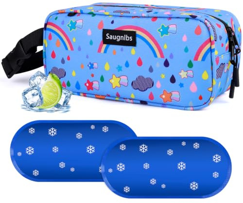 Saugnlbs Kleine Kühltasche Mini-Kühltasche, Isolierbox mit Kühlakkus, Isolierte Lunch-Tasche mit Griffschnalle, Gefrierbare Lunch-Tasche für Reisen/Arbeit/Schule/Outdoor,Regenbogen