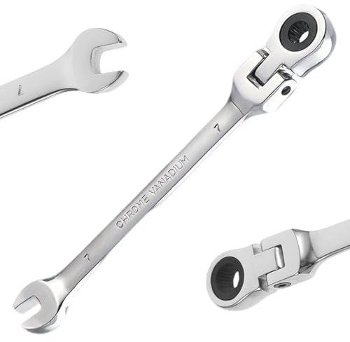 RLMVGBX 7mm Dual Heads Ratchet 180 Degree Flexible Pivoting Head Adjustable Combination Dicephalous Wrench Spanner (Silver)