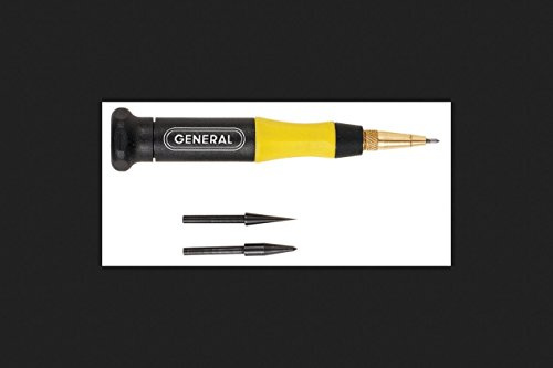 General Tools 707088 Carbide Scriber and Awl Set with 3 Interchangeable Tips - Center Punch for Metal Work - Black and Yellow