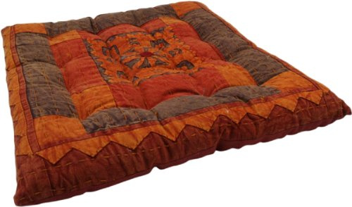 Patchwork Kissen, Steppkissen, Bodenkissen, 40x40 cm, orange, 40*40 cm | Handgefertigt in Rajasthan, aus 100 % Baumwolle, vielseitig einsetzbar, waschbar