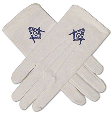 Weiß Freimaurer Handschuhe mit blauer Stickerei
