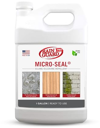 RAIN GUARD PRO-CR-0356 Micro-Seal 1 Gal Clear Penetrating Silane Siloxane Professional Grade Water Repellent Sealer – Water Based Concrete Sealer, 10 Yr Warranty