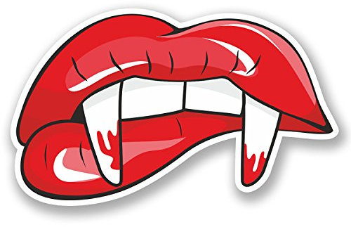 2 x 10cm Vampire Lips Vinyl Sticker Bike Laptop Car Fangs Blood Red #5324 (10cm Wide x 6cm Tall)