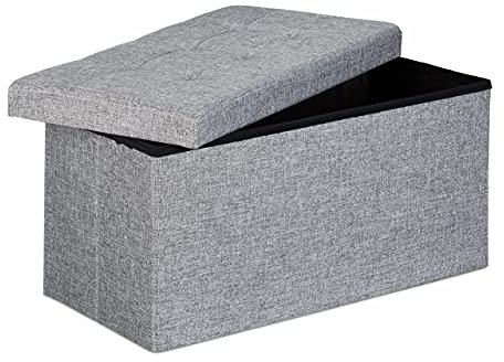 Relaxdays Faltbare Sitzbank XL, mit Stauraum, Sitzcube mit Fußablage, Sitzwürfel als Aufbewahrungsbox, 38x76x38 cm, grau