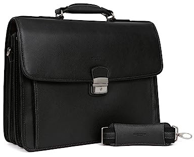 Hexagona - Cartable - Compatible Format A4 et téléphone Portable - pour Homme - Collection Confort - Noir - en Cuir