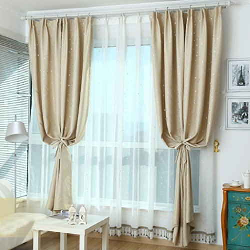 Yujiao Mao Kräuselband Gardinen Mit Sterne Pastoral 1er-Pack Vorhang H*B 250 * 150cm Beige