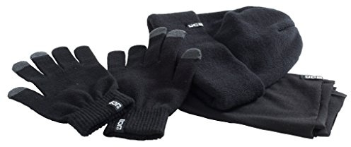 JCB - Men's Winter Set - Essential Men’s Thermal Accessories Workwear - Knitted Beanie, Versatile Snood, and Touch Screen Gloves - Black and Grey