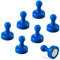 7 x Extra Strong Magnetic Push Pins Neodymium Magnets - Perfect for Maps, Whiteboards, Memos, Fridges, Homes, Schools and Offices [Assorted Colours] (Blue, Large (7 Pins))