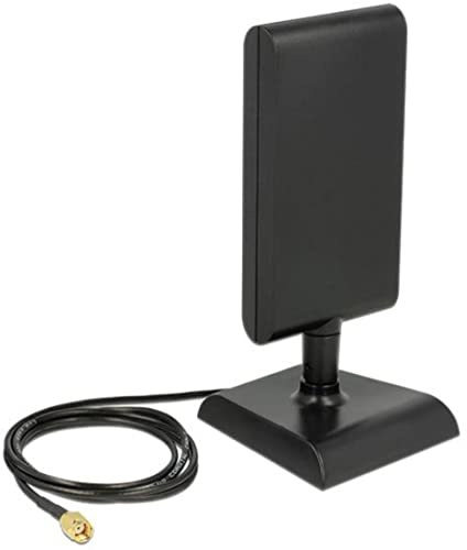 DELOCK WLAN 802.11 ac/a/h/b/g/n Antenne RP-SMA Stecker 6-9 dBi direktional mit magnetischem Standfub und Anschlusskabel ULA 100, 1 m