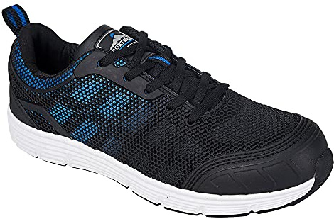 Portwest FT15 Steel Textile Trainer KPU/ Mesh Lace-Up Fastening Lightweight | Black/Blue, 6, S1P EN ISO 20345, CE Certified, Anti-Static Footwear, Slip Resistant Outsole, Durable, Flock Lined