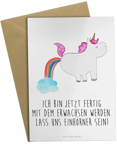 Mr. & Mrs. Panda Grußkarte Einhorn Pupsen - Geschenk, Unicorn, Hochzeitskarte, Glückwunschkarte, Ansichtskarten, Regenbogen, Einladungskarte,
