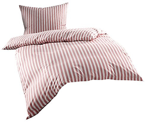 Bettwaesche-mit-Stil Mako Batist/Mako Perkal Landhaus Bettwäsche Streifen Oslo gestreift (140 cm x 200 cm + 70 cm x 90 cm, Rot - Streifen)