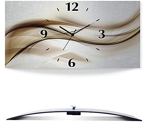 ARTLAND Wanddeko Wanduhr ohne Tickgeräusche Alu Quarzuhr 60x30 cm Eckig Lautlos 3D Design Welle Abstrakt Modern Ausgefallen T9LI