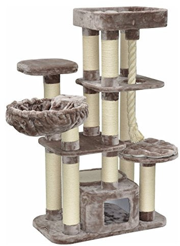 nanook Kratzbaum Memphis XXL - hochwertiger 600 gr. Plüsch - schwere große Katzen - 158 x 85 x 49 cm - grau braun - 51 kg