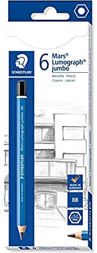 STAEDTLER 100J-8B Jumbo-Bleistifte Mars Lumograph jumbo, Sechskantform, hohe Bruchfestigkeit, hohe Qualität Made in Germany, Härtegrad 8B, 6 Stifte in Kartonfaltschachtel