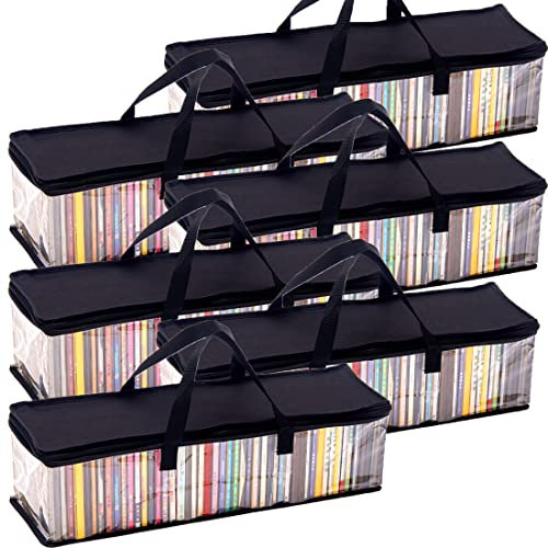 Imperius 6 Pack PVC Media Storage - Water Resistant CD Holder Case with Handles, Holds 48 CDs Each, Clear Plastic Carrying Bag for Albums/Games/Music