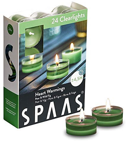 Spaas 24 Clearlights parfumées, bougies chauffe-plats cup transparente, ± 4,5 heures - Heart Warmings 0338340.193 D 38 x H 19 mm Vert Printanier