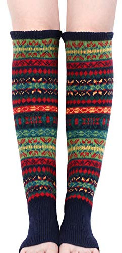 Kordear Women Leg Warmers - Winter Warm Knee Leg Warmer Ladies Crochet Knitted Long Boot Cuffs Socks Soft Cosy Ankle Warmer Footless Knee Socks with Bohimina Pattern for Women Girls Yoga UK