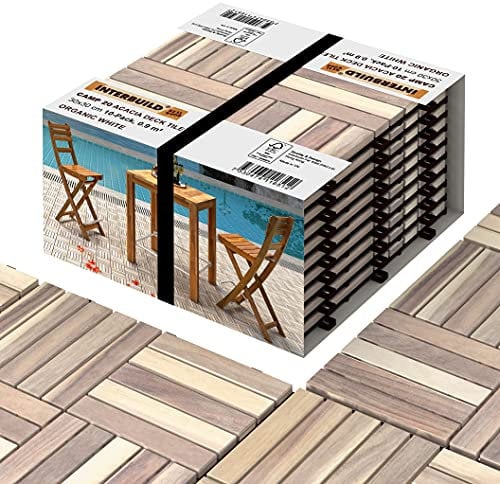 INTERBUILD Acacia pavimento per esterno | Bianco biologico| 30 x 30 cm, 0,9 ㎡ per CONFEZIONE | pavimento esterno incastro per Patio e Balcone, giardino, piscina gazebo