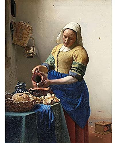 Artery8 Vermeer The Milkmaid Woman Kitchen Painting Art Print Canvas Premium Wall Decor Poster Mural Frau Küche Gemälde Wand Deko