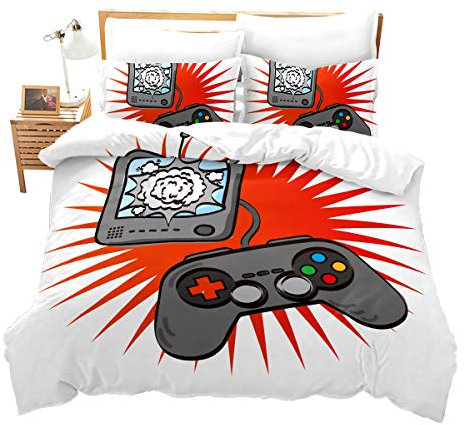 Loussiesd 3D Kinder Bettwäsche Set Cartoon Thema Microfaser Bettbezug Set für Jungen Mädchen Spielekonsole Videospiele Betten Set inkl.1 Bettbezug 135x200 cm und 1 Kissenbezüge 80x80 cm