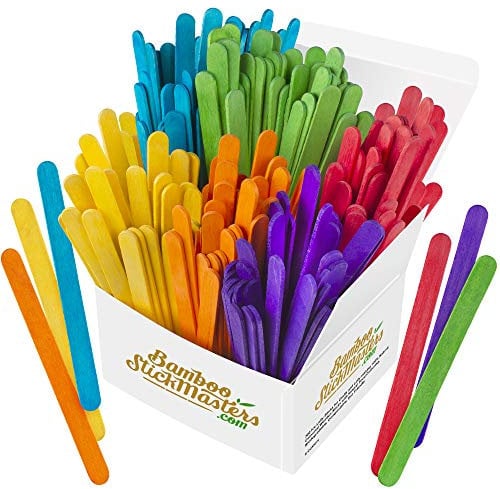 Coloured Lollipop Sticks 300 Wooden Birch Wood Craft Lolly Sticks 6 Colours Art DIY Plant Labels
