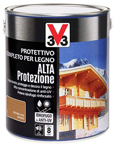 V33 Protettivo Completo per Legno a Solvente Alta Protezione Castagno Scuro 2 L