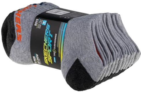 Skechers Boys 6pk No Show Socks S108264-GRY, Socken, Gray, 31-34