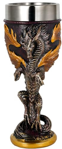 alikiki Medieval Flame Dragon Wine Goblet - Fantasy Dungeons and Dragons Wine Chalice Goblet- 7oz Stainless Steel Cup Drinking Vessel - Ideal Novelty Gothic Father Day Gift Party Idea