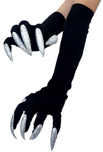 JINTN Halloween Lange Nagelhandschuhe Lange Fingernägel Handschuh Requisiten Kostümhandschuhe mit Nägeln Partykostüm Cosplay Fingernägel Handschuhe Krallen Halloween Cosplay Requisiten