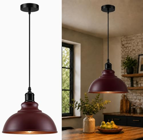 LEDSone Vintage Style 29cm Curvy Dome Shaped Pendant Light 95cm Adjustable Hanging Ceiling Pendant Light Fitting for Restaurants and Any Other Stylish Places