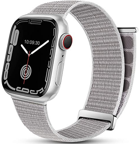 Mastten Sport Armband Kompatibel mit Apple Watch Armband 42mm 44mm 45mm 46mm 49mm, Nylon Klettverschluss Herren Damen Geflochtenes Armbänder für iWatch Ultra/Series 10 9 SE 8 7 6 5 4 3 2 1, Grau