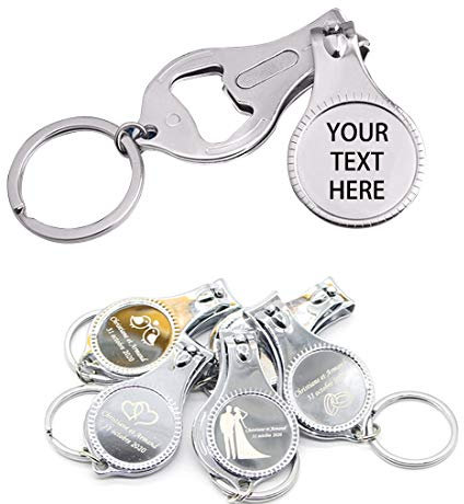 Lot de 20 décapsuleurs multifonctions 4 en 1 personnalisables, coupe-ongles, brasserie de faveurs de mariage, personnalisés privés, argent, cadeaux multifonctions pour homme