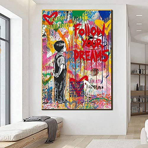 Yishui Art Graffiti Street von Banksy Dream Poster und Drucke Abstrakte Pop Leinwand Gemälde an der Wand Kunst Bild Wohnkultur 40x60cm (16x24in) interner Rahmen