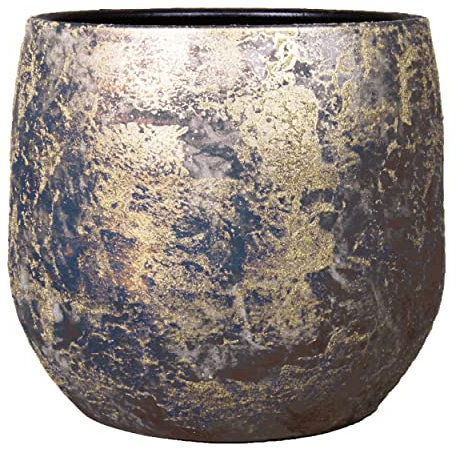INNA-Glas Vintage plant pot MAGO made of ceramics, washed effect, gold, 17 cm, Ø 19 cm - Planter