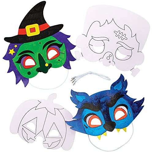 Baker Ross FX231 Halloween Maske zum Ausmalen für Kinder-8er Pack, Kindermasken Bastelset zum Bemalen und Dekorieren, Ideal für den Kindergeburtstag, Weiß