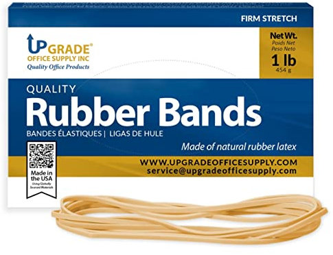 Upgrade Office Supply Inc Natural Crepe Rubber Bands #117B (7 x 1/8, 1 Pound, 200 Bands/Box, Made in USA)