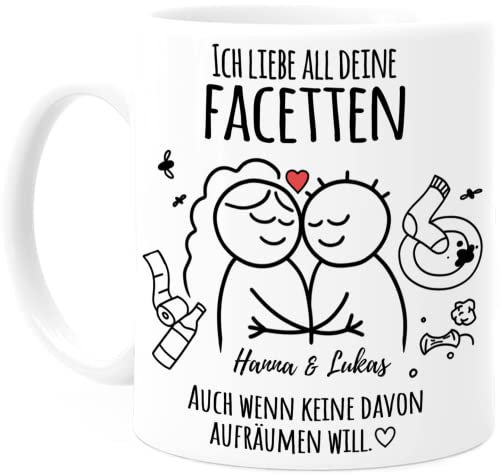 Tassenliebling® Pärchen Tasse personalisiert Weiß - Ich liebe alle deine Facetten - Lustiges Geschenk für Männer zum Jahrestag - Liebesgeschenke Freund Mann - Valentinstag