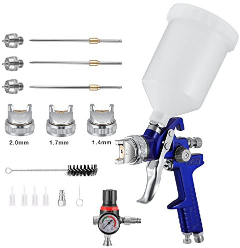 Yontwe Pulverizador de Pintura con Pistola HVLP con Boquilla de 1,4 MM, 1,7 MM, 2,0 MM, Taza de 600ml, Herramientas de Pintura para cercas de vehículos y automóviles (Azul)