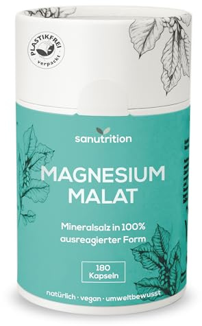 Magnesiummalat | 800 mg pro Kapsel | 180 Kapseln | Hochdosiert | Deckt zu 100% den Tagesbedarf an Magnesium | Mit besonders guter Verträglichkeit | Vegan | In der Papierdose