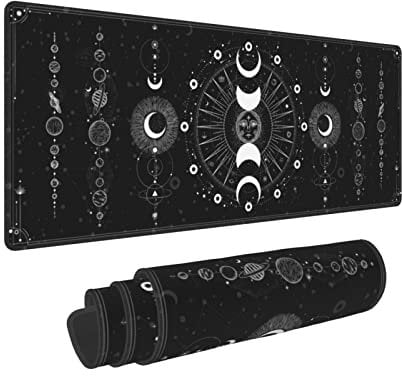 Schwarz und Weiß Mystery Sun Moon Phase Gaming Tastatur Mauspad Mauspad Riesige Verlängerte XL-genähte Kante Gummisohle für Home Office (80 x 30 cm)
