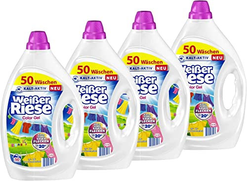 Weißer Riese Color Gel (4x 50 Waschladungen), Color Waschmittel sorgt für strahlend saubere Wäsche & wirkt riesig stark gegen Flecken, Kalt-Aktiv schon ab 20° C, 100 Prozent recycelbar