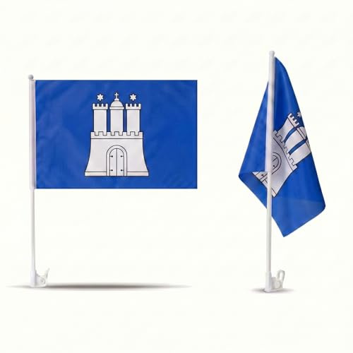 2er Set Auto Fahne Hamburg - Autofahnen Hamburger Flagge 30 x 45 cm, Fußball Fanartikel, WM & EM, Länderflagge Hamburg