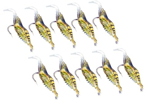 Ejoyous 10pcs Garnelenköder Angelköder, Garnele Form Kunstköder Harte Fischköder Künstlicher Weich Garnelen Angel Köder mit Haken