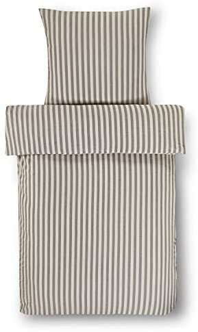 Stupendo 2 teilig Seersucker Bettwäsche Bettgarnitur Set Bettdeckenbezug 155x220 cm - 1 x Kissenbezug 80x80cm - mit Reißverschluss Oeko-TEX Zertifikat Anthrazit - Creme
