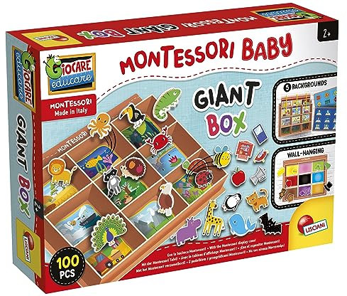 Lisciani - MONTESSORI - Riesenbox - Lernspiel - Austauschbarer Hintergrund - Viele Aktivitäten - Klassifizierung von Objekten - Für Kinder ab 2 Jahren