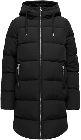 ONLY Damen Steppmantel Schwarz S | Lang, Casual, Bei max. 30 grad im schongang waschen