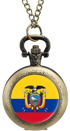 Mechanische Taschenuhr Im Retro-/Vintage-Stil,Fliegender Adler,Personalisiertes Streifen-Ecuador-Flaggen-Design,Runde Anhänger-Halskette Für Männer Und Frauen – Geschenk Zum Geburtstag,Jahres