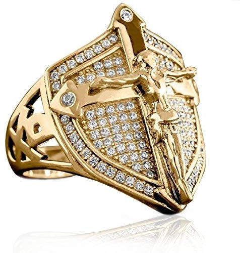 Bague croix chrétienne Jésus pour hommes, Bague Crucifix, Anneau de bouclier médiéval, Anneaux d'épée de croisé, Bague Catholique Chrétienne Bijoux pour Hommes Garçons (57)