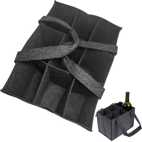 syiyunran Sac à Bouteilles avec 9 Compartiments - Porte-Bouteille en Feutre avec Poignée, Sac à Vin pour Hommes Lavable, RéUtilisable, Porte-Bière avec Séparateurs Amovibles, Gris Foncé 25x25x25cm